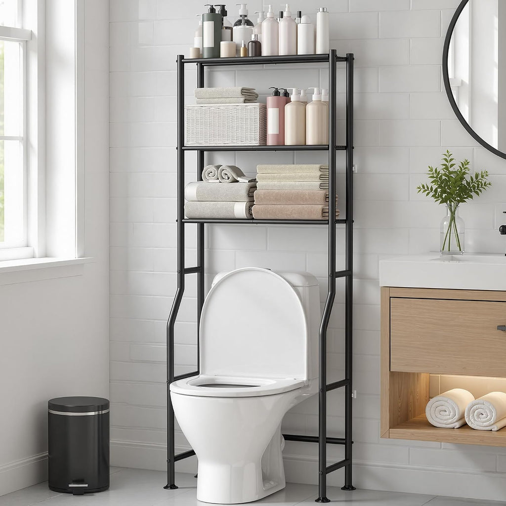 GloTika 3-Tier Over Toilet Storage Rack, Anti-Wobble, Black
