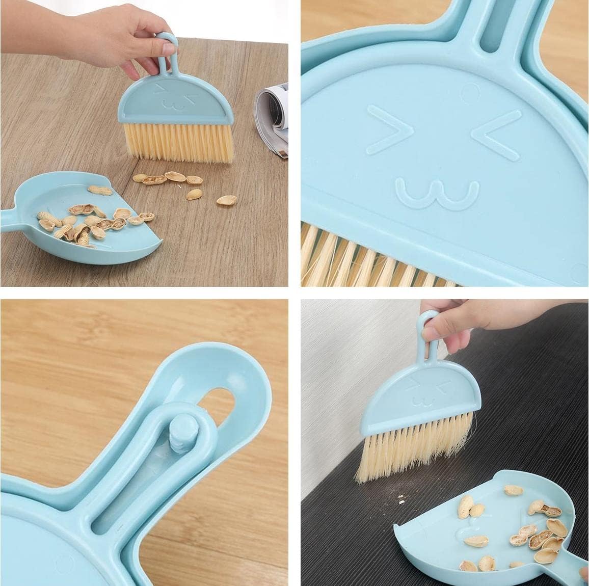 Small Broom and Dustpan Set for Home, Mini Clean Brush with Dust Pans Cute Hand Broom Brush Dust Pan with Hanger Hole, Small Cleaning Brush Set for Desktop Computer Table Keyboard (3PCS)