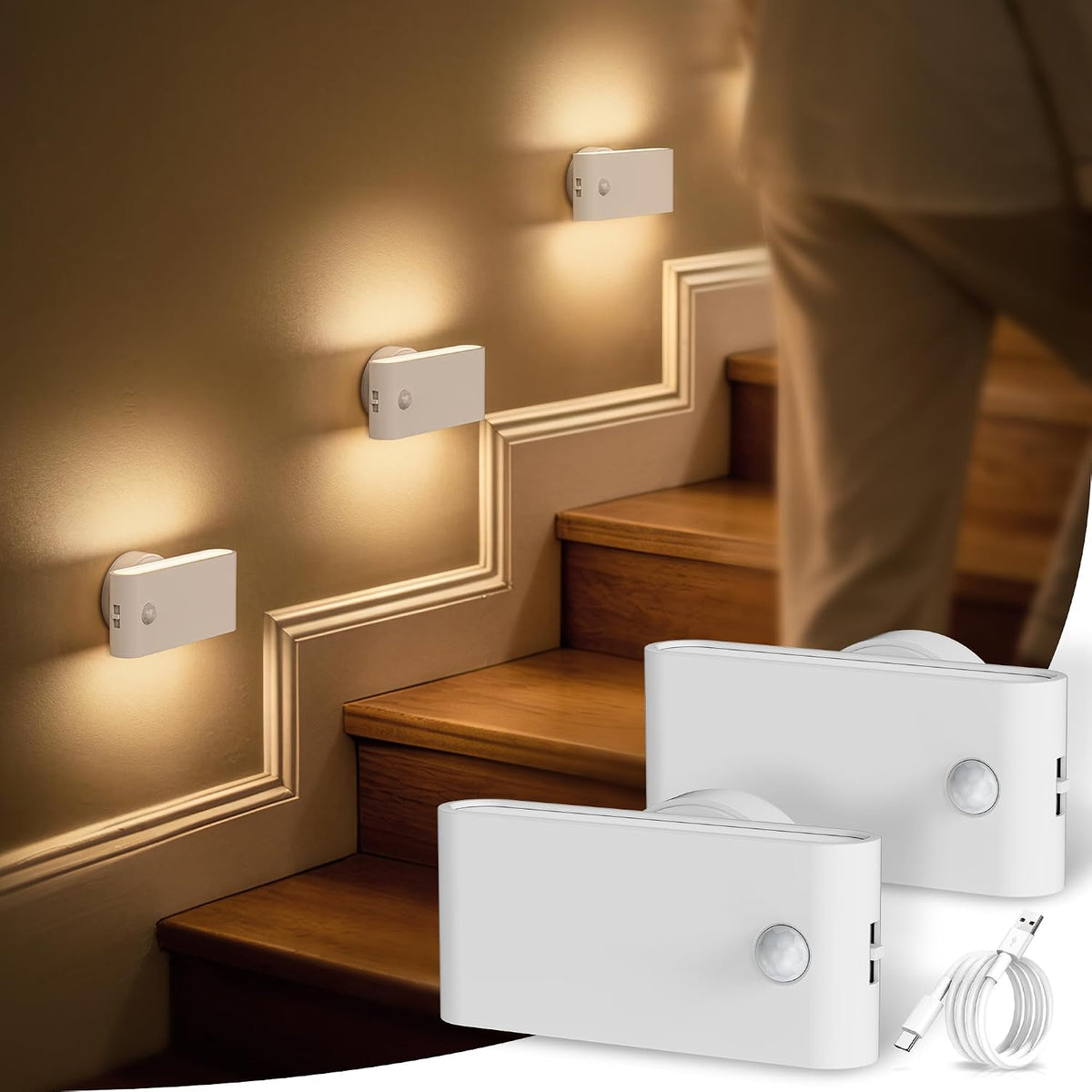 Briignite Motion Sensor Stair Light Indoor,LED Night Lights Plug into Wall