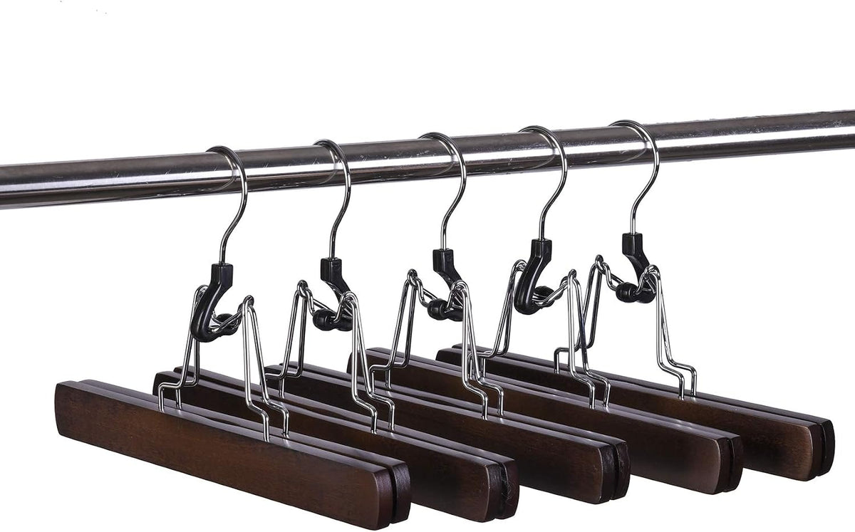 Amber Home 10 Pack Walnut Wooden Pants Clip Hangers, Wood Skirt Hangers