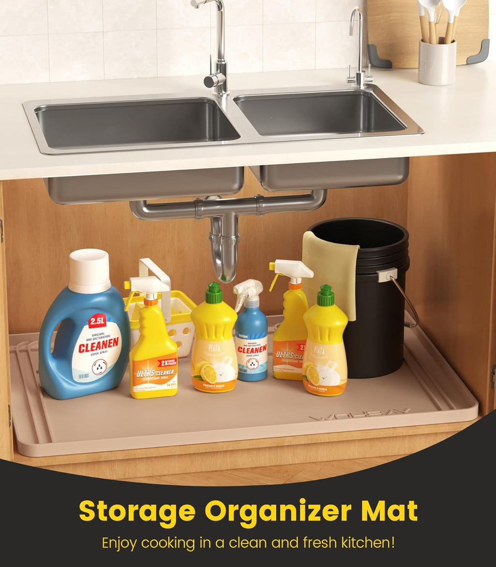 Under Sink Mats for Kitchen Waterproof 34"x22",Khaki