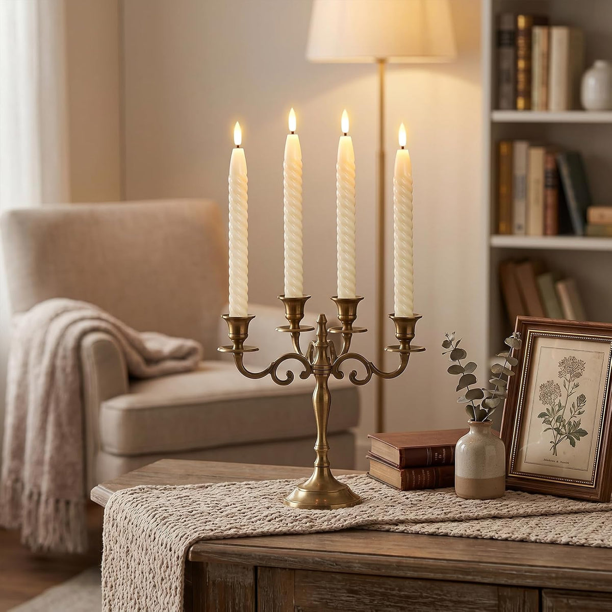 Ivory Flameless Taper Candles Flickering with Remote Timer