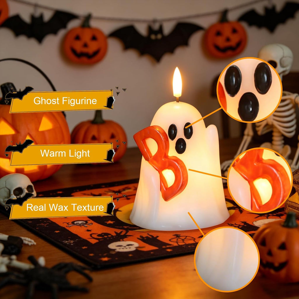 Halloween Ghost Flameless Candles with 6H Timer Hand-Painted Boo