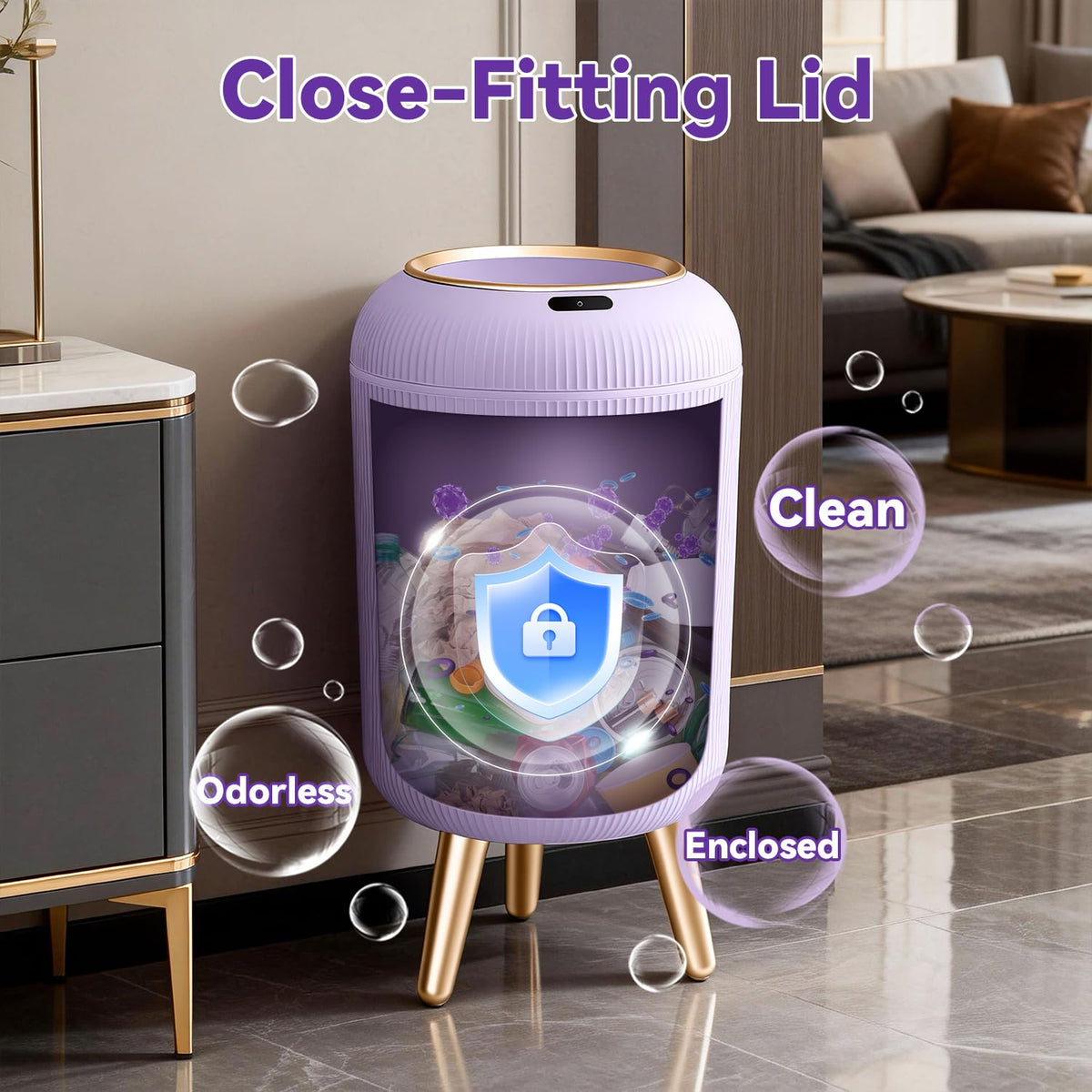 Procade Automatic Trash Can Bathroom,Auto Small Purple Garbage Can with Lid