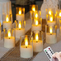Flameless D: 1.7" H: 2.5" Small Tea Light LED Candles, Acrylic Battery Operated Votive with Remote Control and Timer, Tealight White Flickering Warm Light Pack of 15 Electric Long Lasting