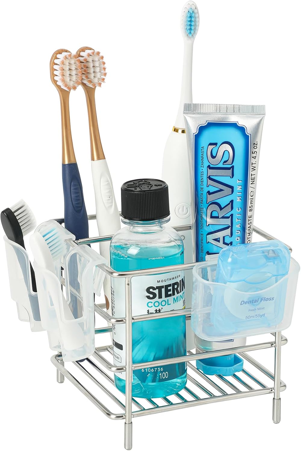 Stainless Steel Electric Toothbrush & Head & Toothpaste Holder for Bathroom