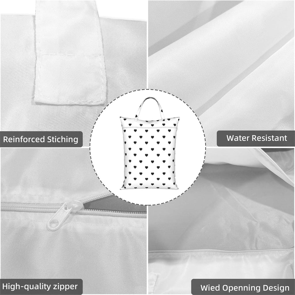 "black and white heart polka dot 2-Pack Travel Laundry Bags for Dirty Clothes- Large Waterproof Laundry Tote, Wet & Dry Use, Reusable Foldable Carry Handles for Vacation, Gym & Dorm"