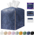 Square Tissue Cube Cover PU Leather Tissue Organizer with Bottom Belt for Bathroom, Tabletop, Kitchen, Night Stands, Office, Home, Car (Oceanblue)