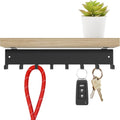 Sturdy Steel Wall Key Holder with Natural Bamboo Shelf. Metal and wooden key hanger with Hooks for Car, Apartment, Storage, Keys