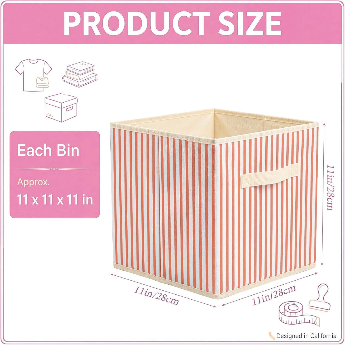 Amyhill 6 Pack Mixed Colors Striped Basics Collapsible Fabric Storage Bins