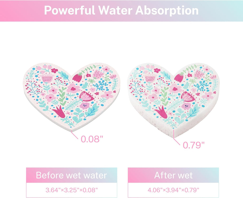 5 Pack Heart Shaped Sponges, Non-Scratch Cleaning Sponges with Floral Pattern, Kitchen Heavy Duty Scrub Sponge, Pop Up Eco Valentine's Day Sponges (Pink)
