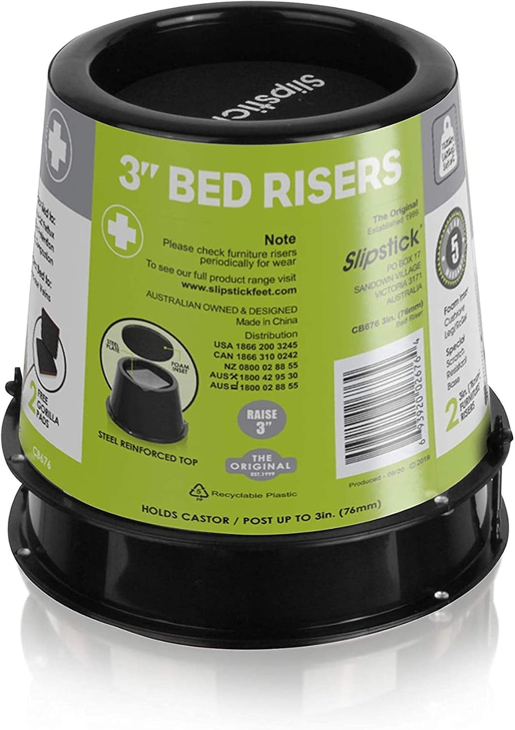 Slipstick CB676 3 Inch Incline Bed Risers for Acid Reflux, Pain, and Breathing Relief (Set of 2 Medical Risers and 2 GorillaPads) Raises/Elevates Head of Bed