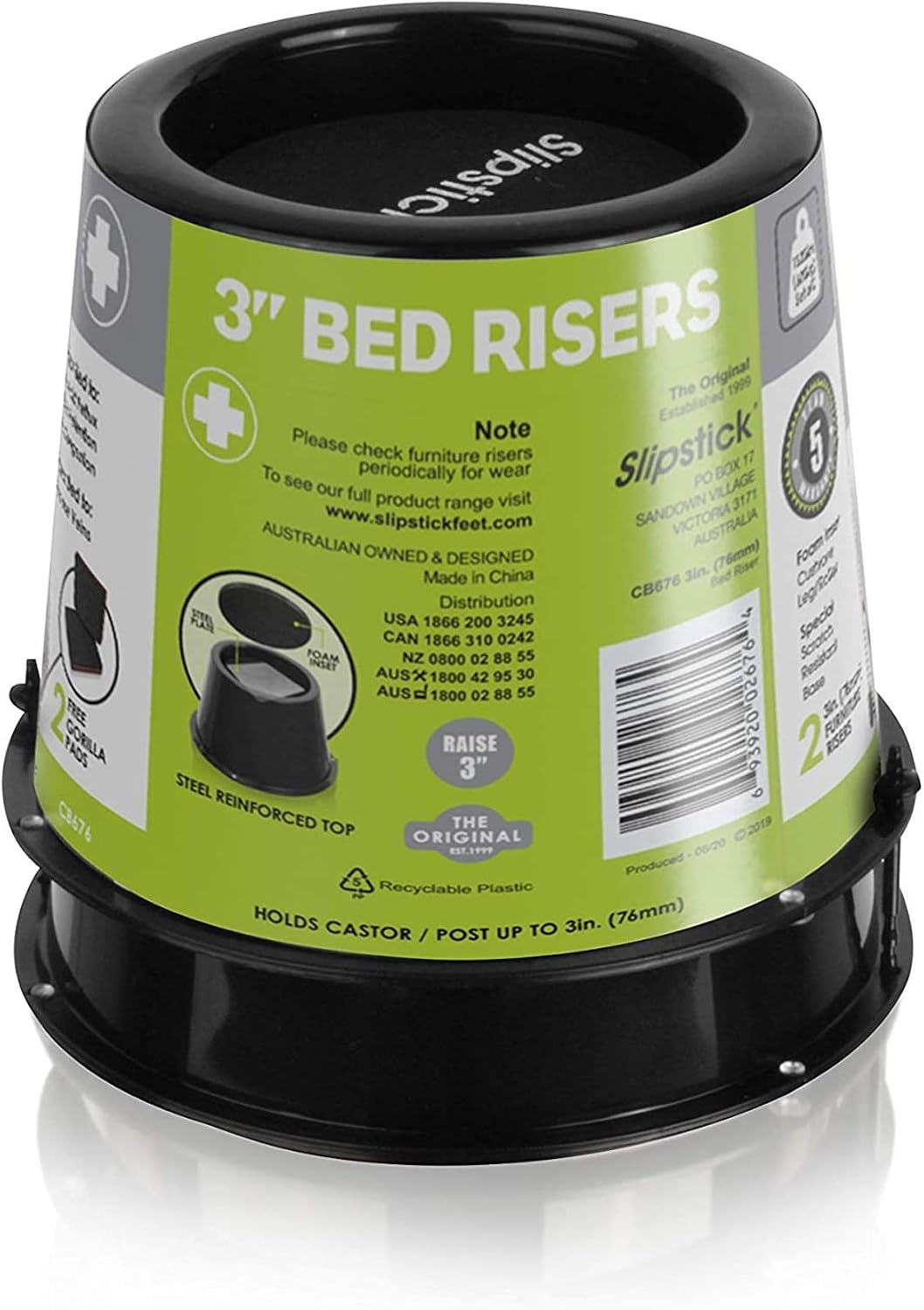 Slipstick CB676 3 Inch Incline Bed Risers for Acid Reflux, Pain, and Breathing Relief (Set of 2 Medical Risers and 2 GorillaPads) Raises/Elevates Head of Bed