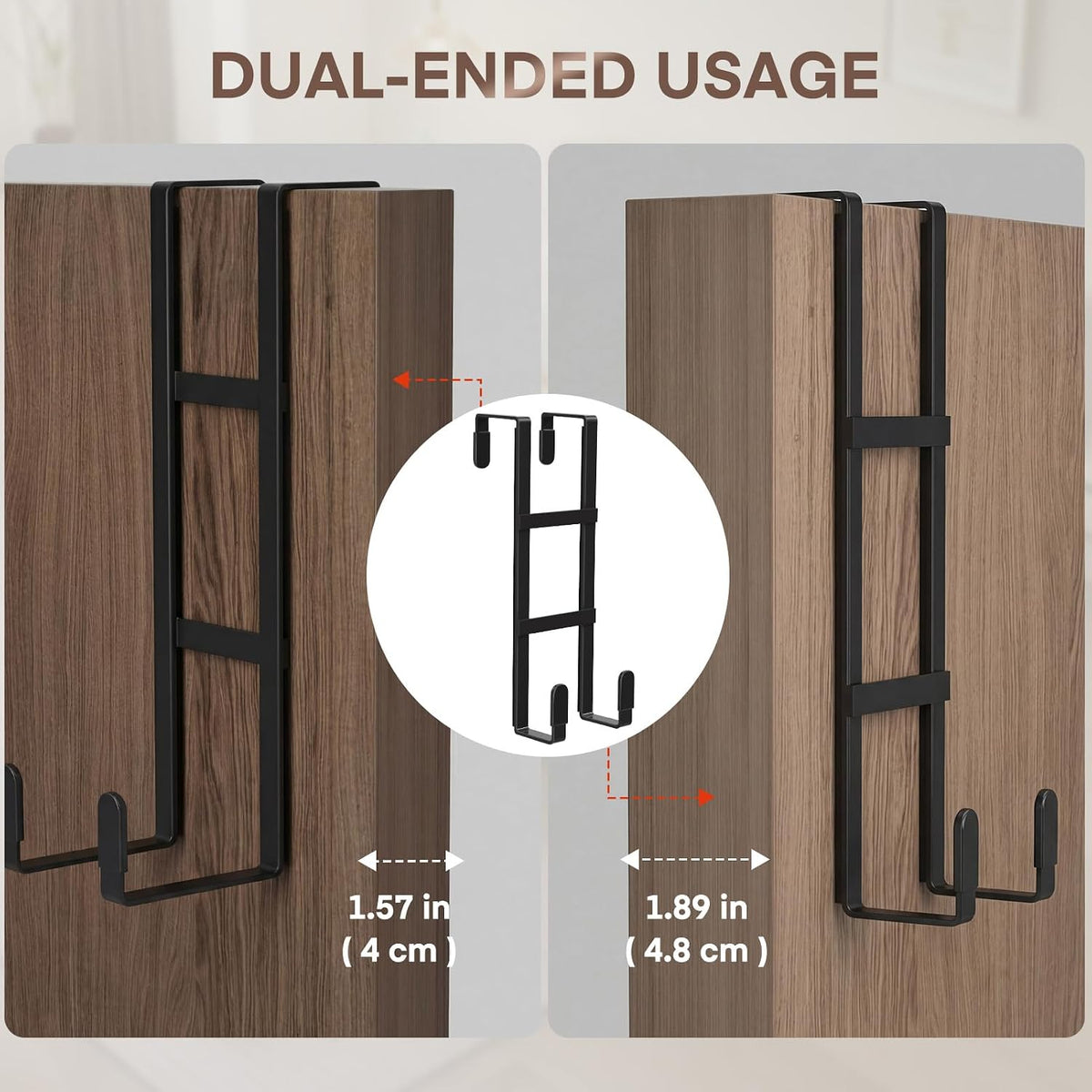 FYY Over The Door Hooks, 2 Packs Double Sided-Hanger Fits Door 1-7/8"Black