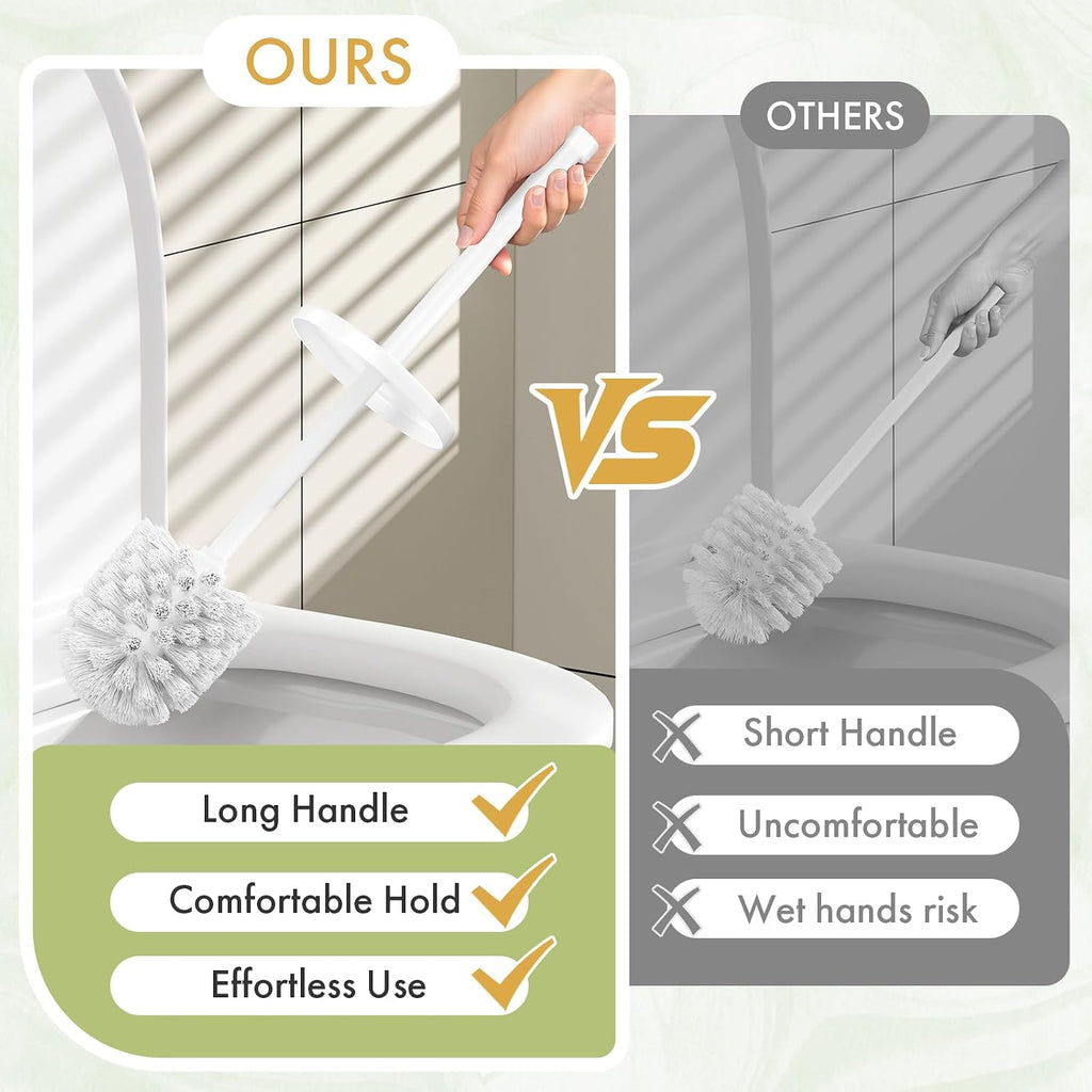 Toilet Bowl Brush and Holder Set 2 Pack with 4 Extra Brush Heads (White)