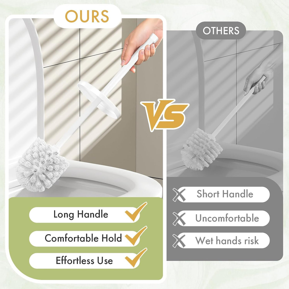 Toilet Bowl Brush and Holder Set 2 Pack with 4 Extra Brush Heads (White)