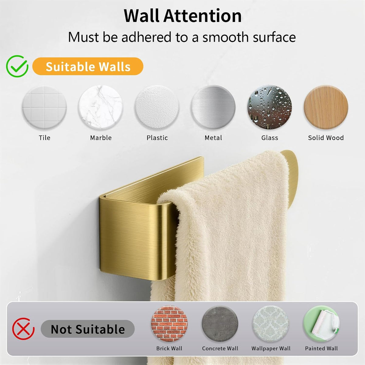 Bethom 2 Pack Gold Hand Towel Holder, 8 Inch Square Adhesive for Kitchen
