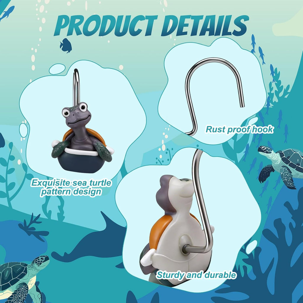 Amyhill 12 Pcs Turtle Shower Curtain Hooks, Nautical Stainless Steel