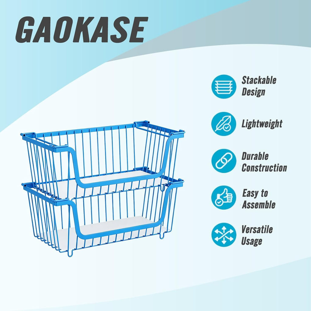 4 Pcs Stackable Wire Baskets for Pantry Organizers and Storage,blue,