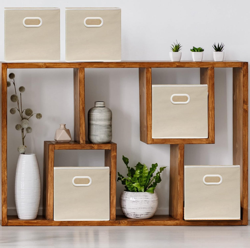 Simple Houseware 11-Inch Foldable Cube Storage Bins with Handles, Beige
