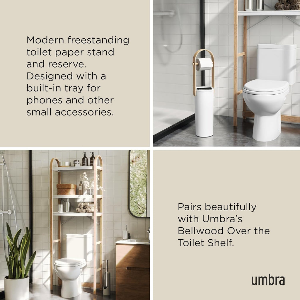 Umbra Bellwood Toilet Paper Holder, with Storage, 3 Rolls, White/Natural