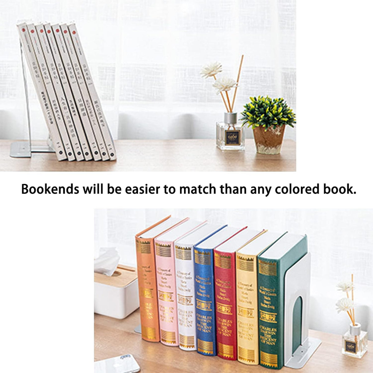 Metal Bookends for Home Office, Book Shelf Holder Home Decorative