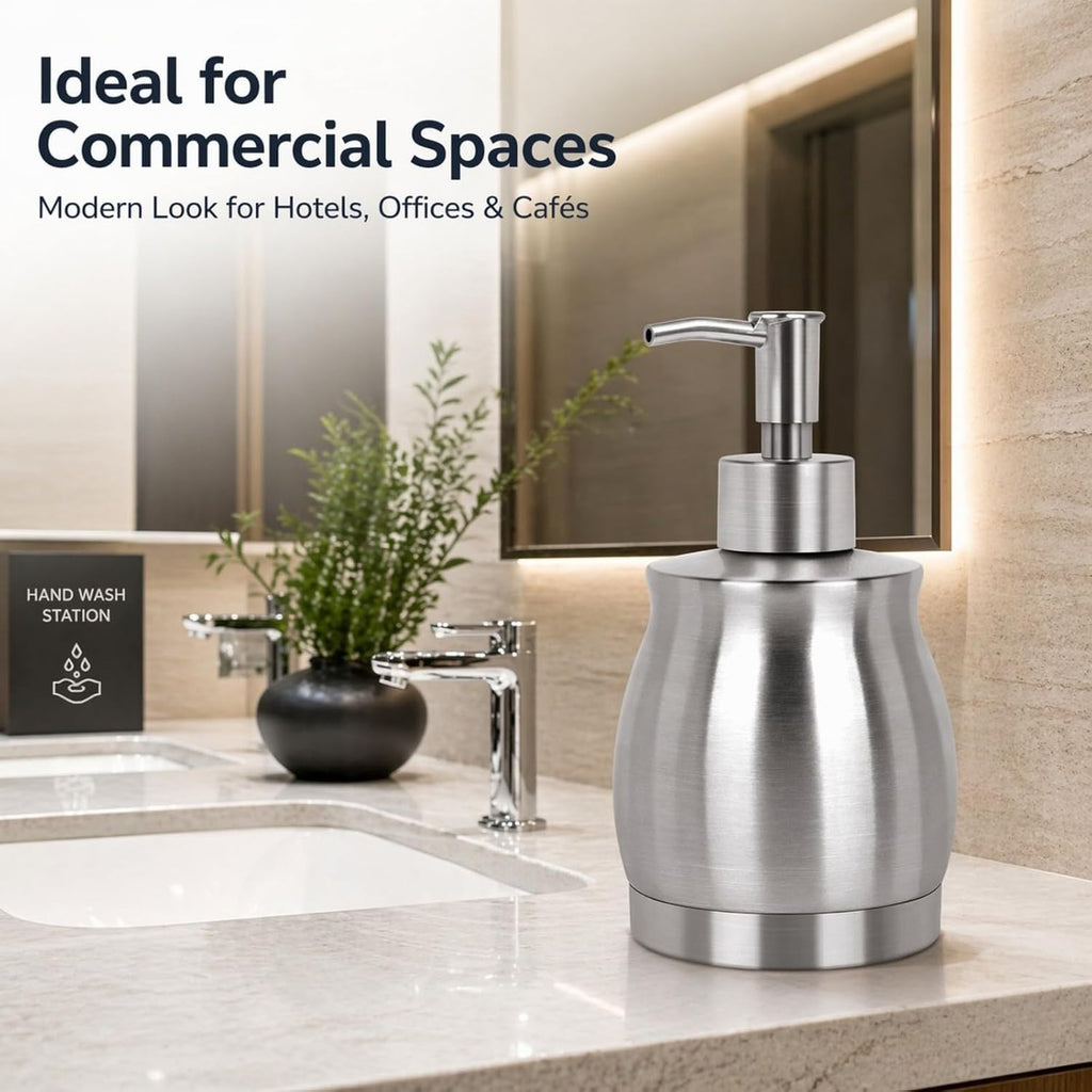 Stainless Steel Countertop Soap Dispenser Liquid Bottle and Pump, Suitable for Various Places Such as Kitchen and Bathroom (Brushed Nickel, 390 ml/13 oz)