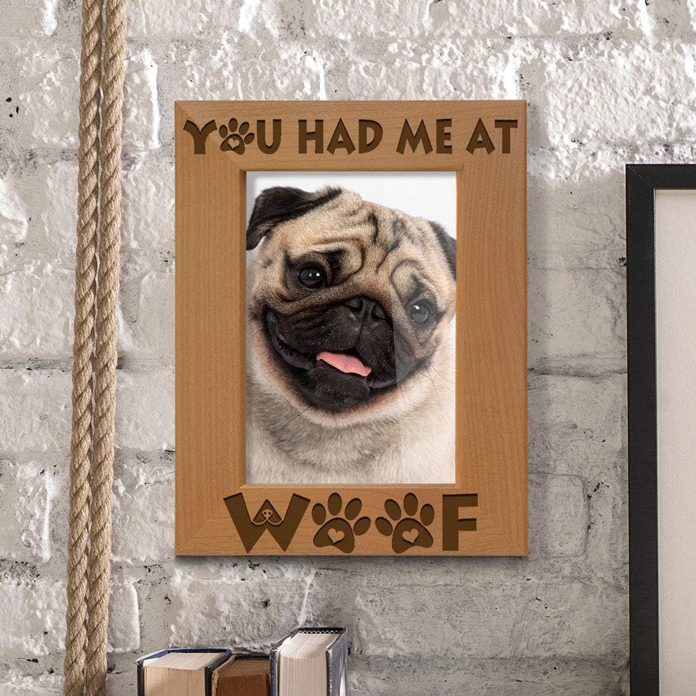 KATE POSH - You had me at Woof - Dog Paws Engraved Natural Wood Picture Frame, New Puppy, Memorial, Best Dog Ever Gifts (5x7-Vertical)