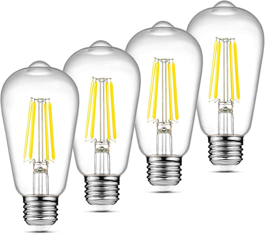 Ascher LED Edison Bulbs 6W, Equivalent 60W, High Brightness Cool White 4000K, 700 Lumens, ST58 Vintage LED Filament Bulbs with 80+ CRI, E26 Base, Non-Dimmable, Clear Glass, 4 Packs