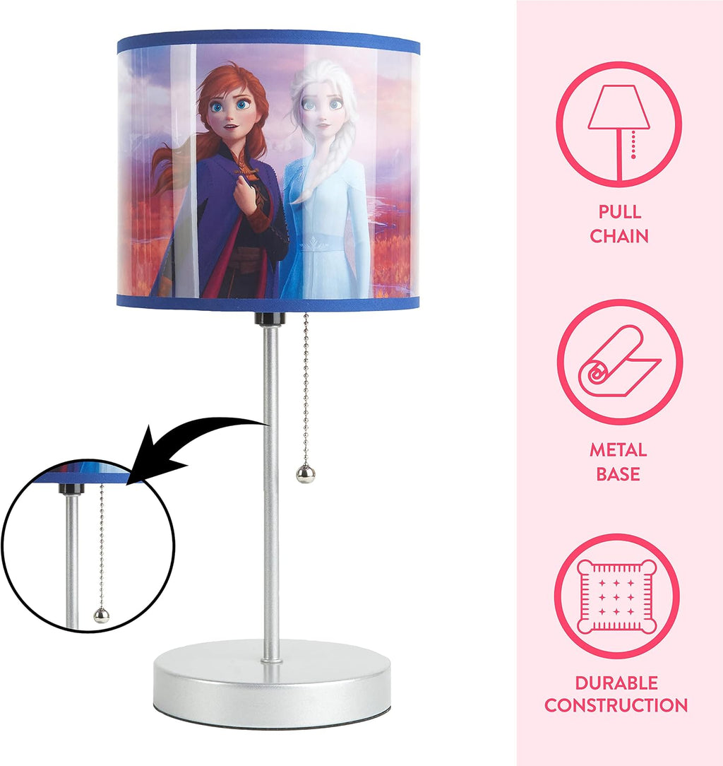 Frozen 2 Stick Table Kids Lamp with Pull Chain, Metal, Themed Printed Decorative Shade