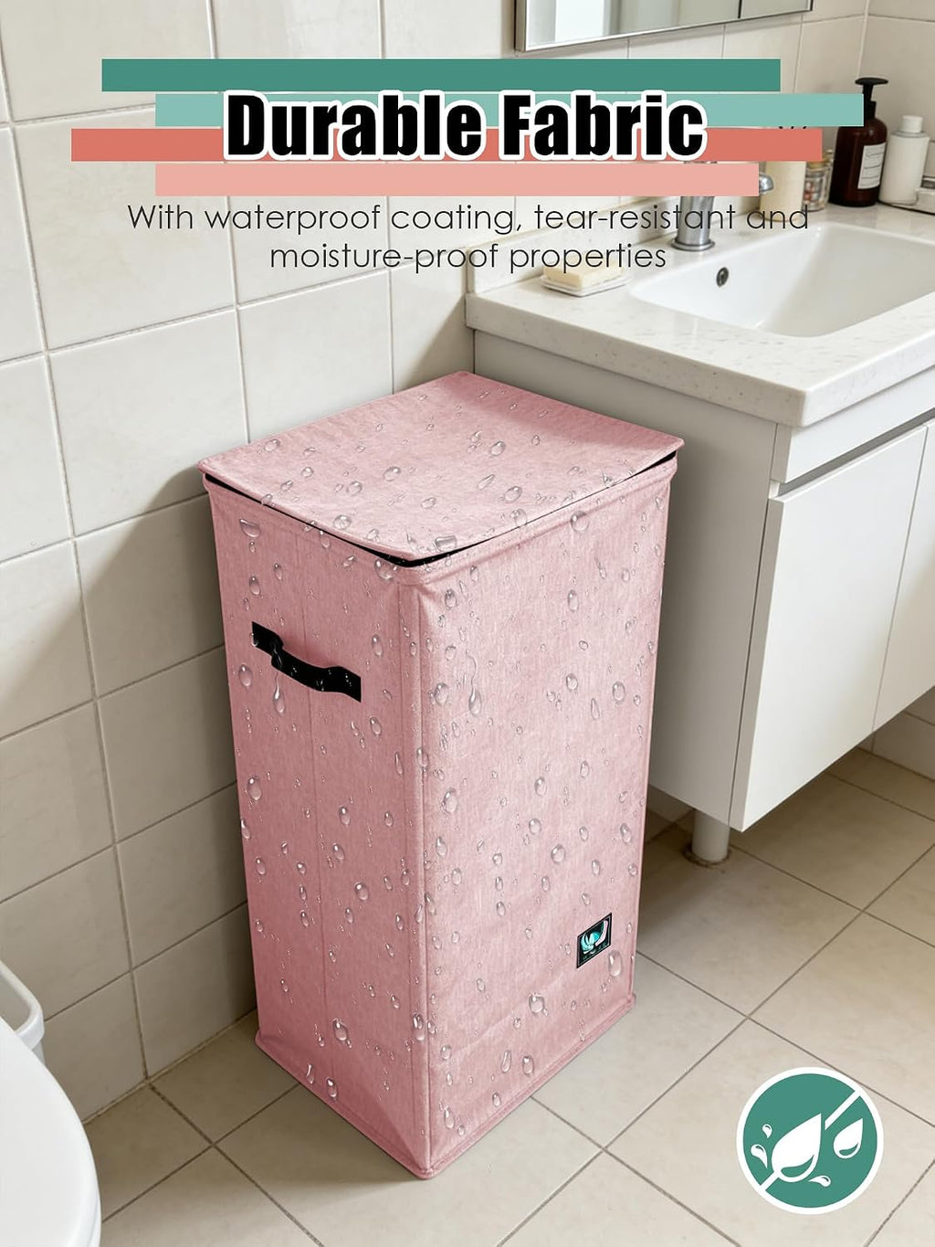 WTREE Laundry Hamper with Lid, Reinforced Sturdy Clothes Hamper with Anti-Puncture Base, Large Collapsible Laundry Basket with Removable Liner Bag, Tall Dirty Clothes Bin for Family, 100L Pink