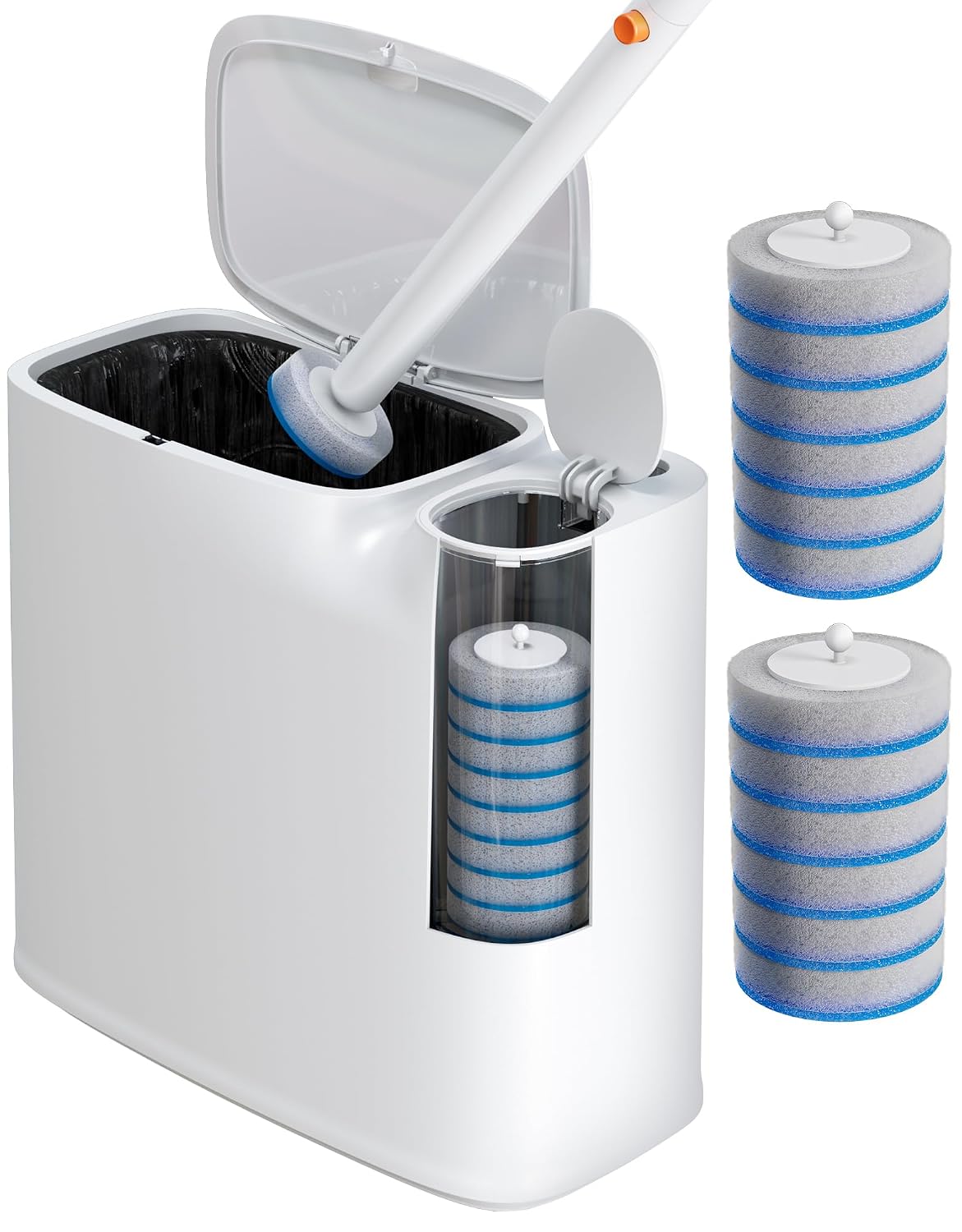 Small Bathroom Trash Can and Toilet Brush Set, 12 Disposable Refills
