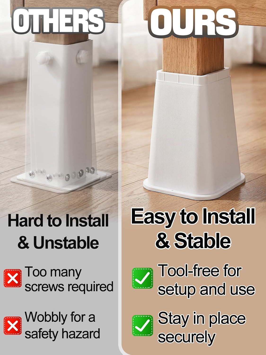 Bigmeta 8" Stable Bed Risers for Dorm Twin XL - White, 4 Pcs