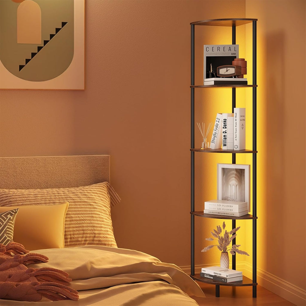 SUNMORY 5 Tier Corner Shelf with LED Light, Industrial 65" Corner Shelves