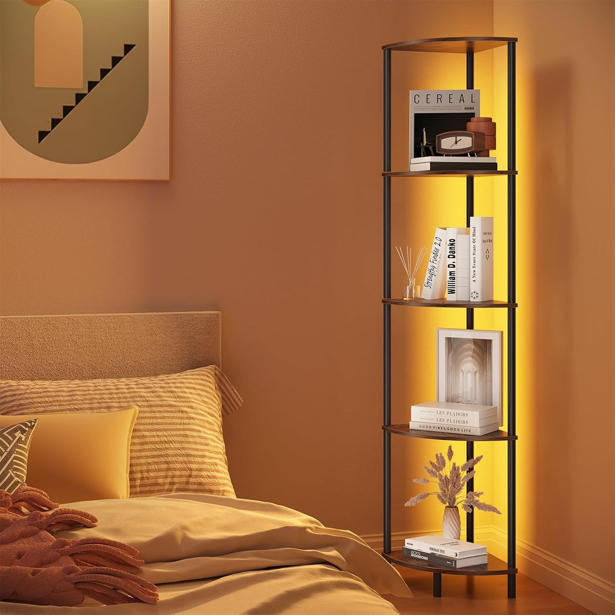 SUNMORY 5 Tier Corner Shelf with LED Light, Industrial 65" Corner Shelves