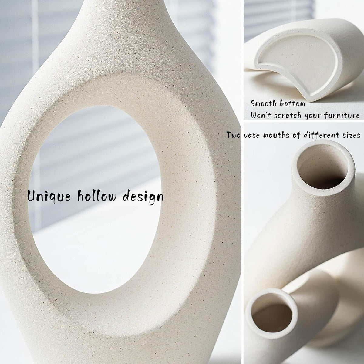 Liotww Snuggle Hollow Ceramic Flower Vase Modern Cream White Vase Set of 2