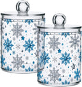 Gredecor Christmas Winter Qtip Holder Dispenser 2 Pack Silver Blue Glitter Snowflakes Bathroom Decorative Storage Canister Holder Counter Vanity Organizer for Cotton Ball Swabs Pads Floss