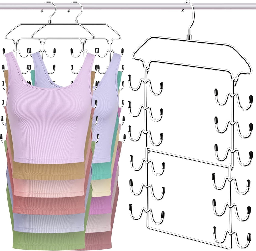 Closet Organizers and Storage 2 Pack,Tank Top Hanger 6 Tier Double Space Saving Bra Hangers,Apartment Dorm Room Essentials for Girls,Non-Slip Hanging Closet Organizer Small Space Solution Organization