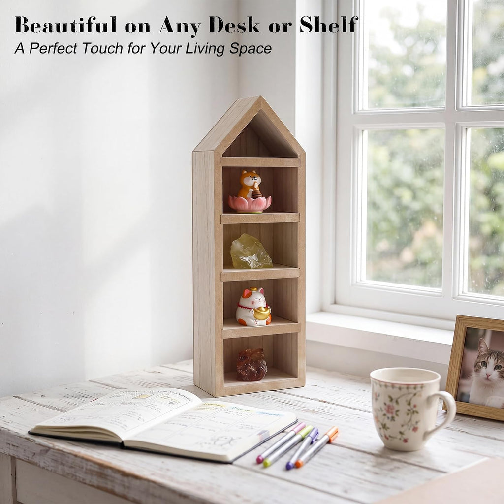 House Shaped Shadow Box with Removeable Shelves,Cream,4x12