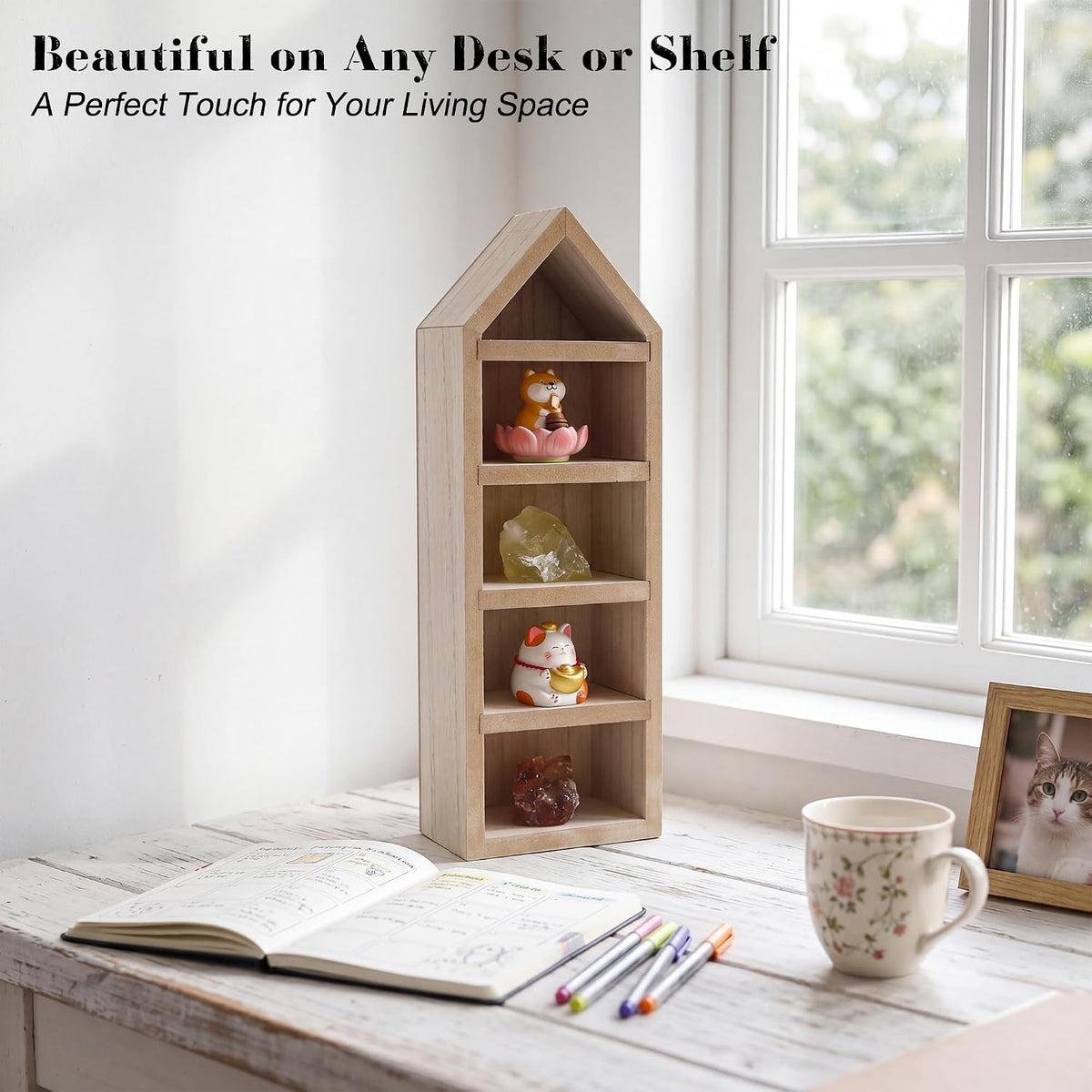 House Shaped Shadow Box with Removeable Shelves,Cream,4x12