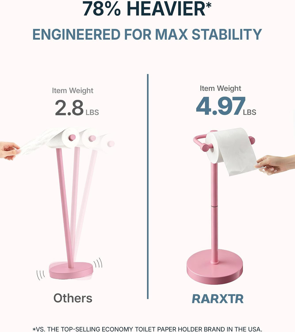 RARXTR Toilet Paper Holder Stand with Heavy Stable Base No Tipping Pink