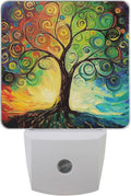 Vdsrup Rainbow Tree of Life Night Light Set of 2 Oil Painting Art Plug-in LED Nightlights Auto Dusk-to-Dawn Sensor Lamp for Bedroom Bathroom Kitchen Hallway Stairs
