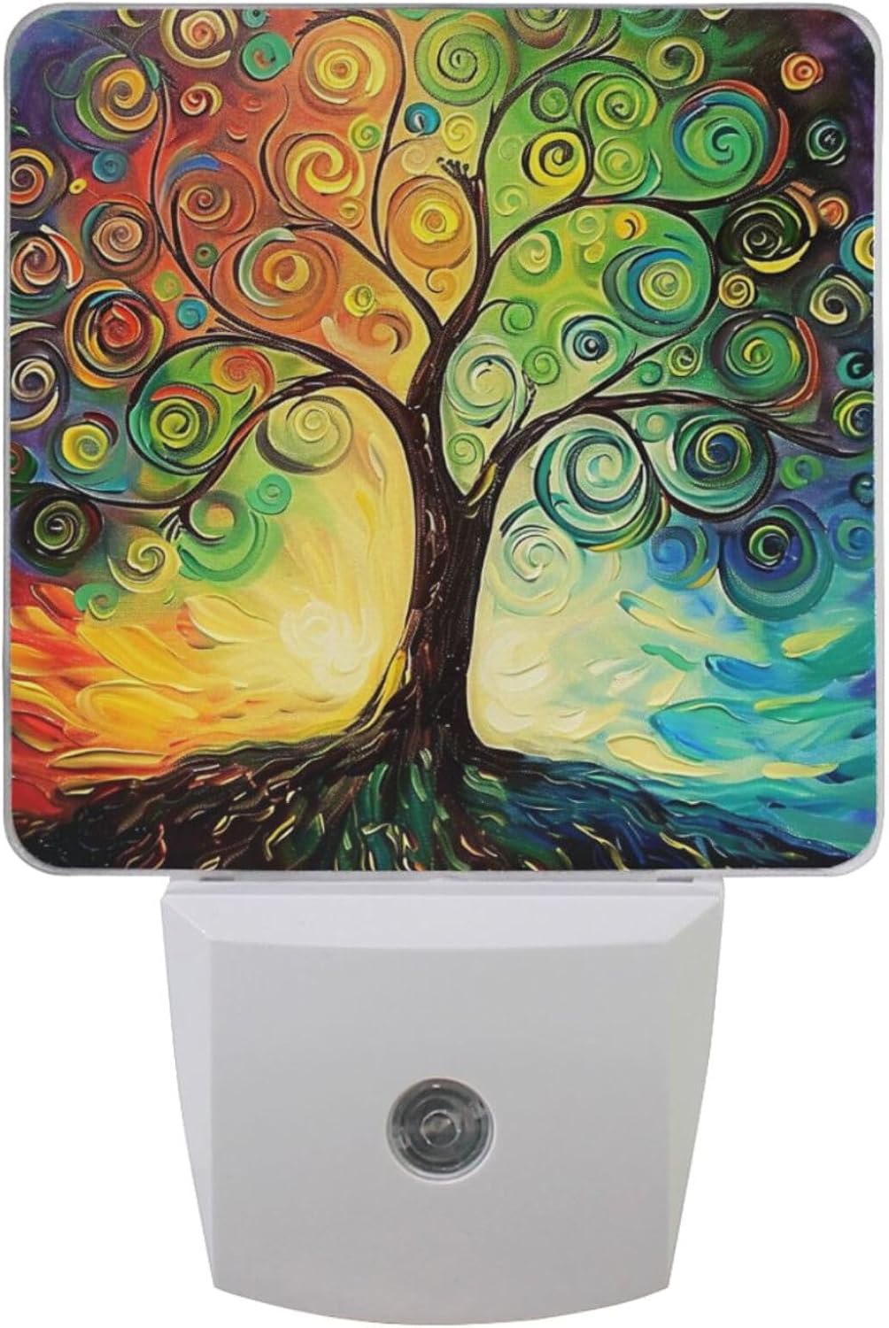 Vdsrup Rainbow Tree of Life Night Light Set of 2 Oil Painting Art Plug-in LED Nightlights Auto Dusk-to-Dawn Sensor Lamp for Bedroom Bathroom Kitchen Hallway Stairs