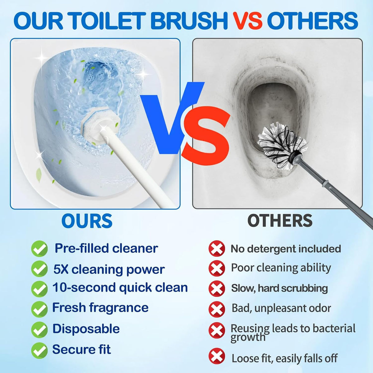Disposable Toilet Brush & Holder Set, 40 Toilet Cleaner Refills for Clorox