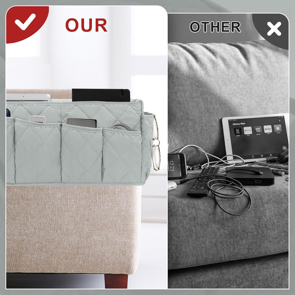 Remote Control Holder for Armchair, TV Remote Holder Arm Chair Caddy for Recliner, Non-Slip Couch Caddy Recliner Arm Caddy Sofa Armrest Organizer with 14 Pockets for Phone, Magazine, Light Grey