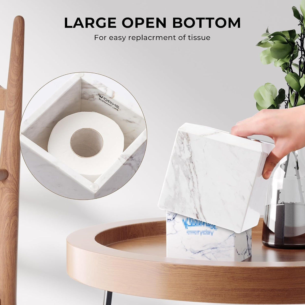 Tissue Box Cover Italy Natural Marble Heavy Duty Square Facial Toilet Paper Holder for Bathroom Living Room Bedroom Dresser Vanity Kitchen Minimalistic Office Home Decor Jazz White (WH014)