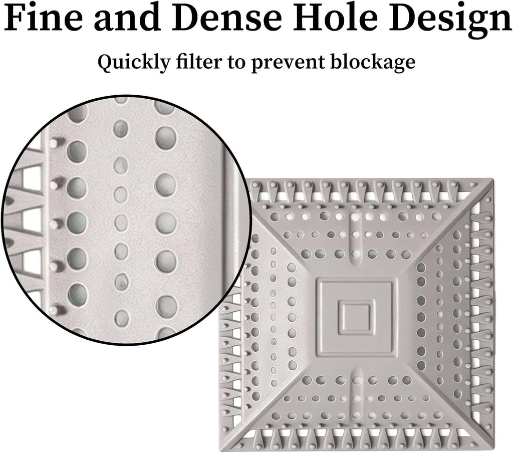 Square Silicone Shower Drain Hair Catcher, Grey