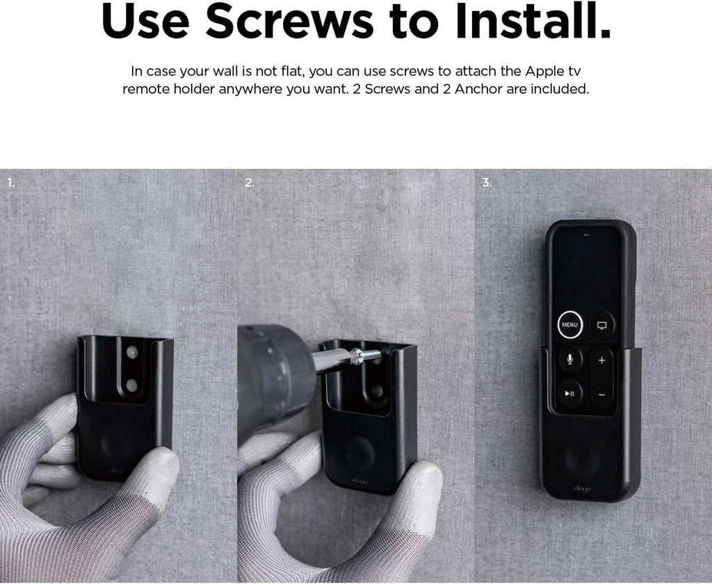 elago Apple TV Remote Holder Mount - [Gel Pad or Screw Options][Keeps It Secure][Cable Management] - Compatible with Apple TV Remote 4K / 4th Generation