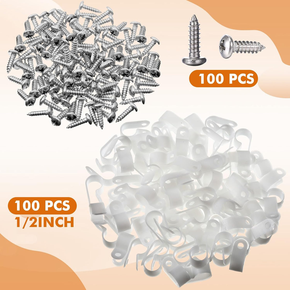 Hicarer 100 Pcs R-Type Cable Clips with Screws Wire Cord,White,1/2inch