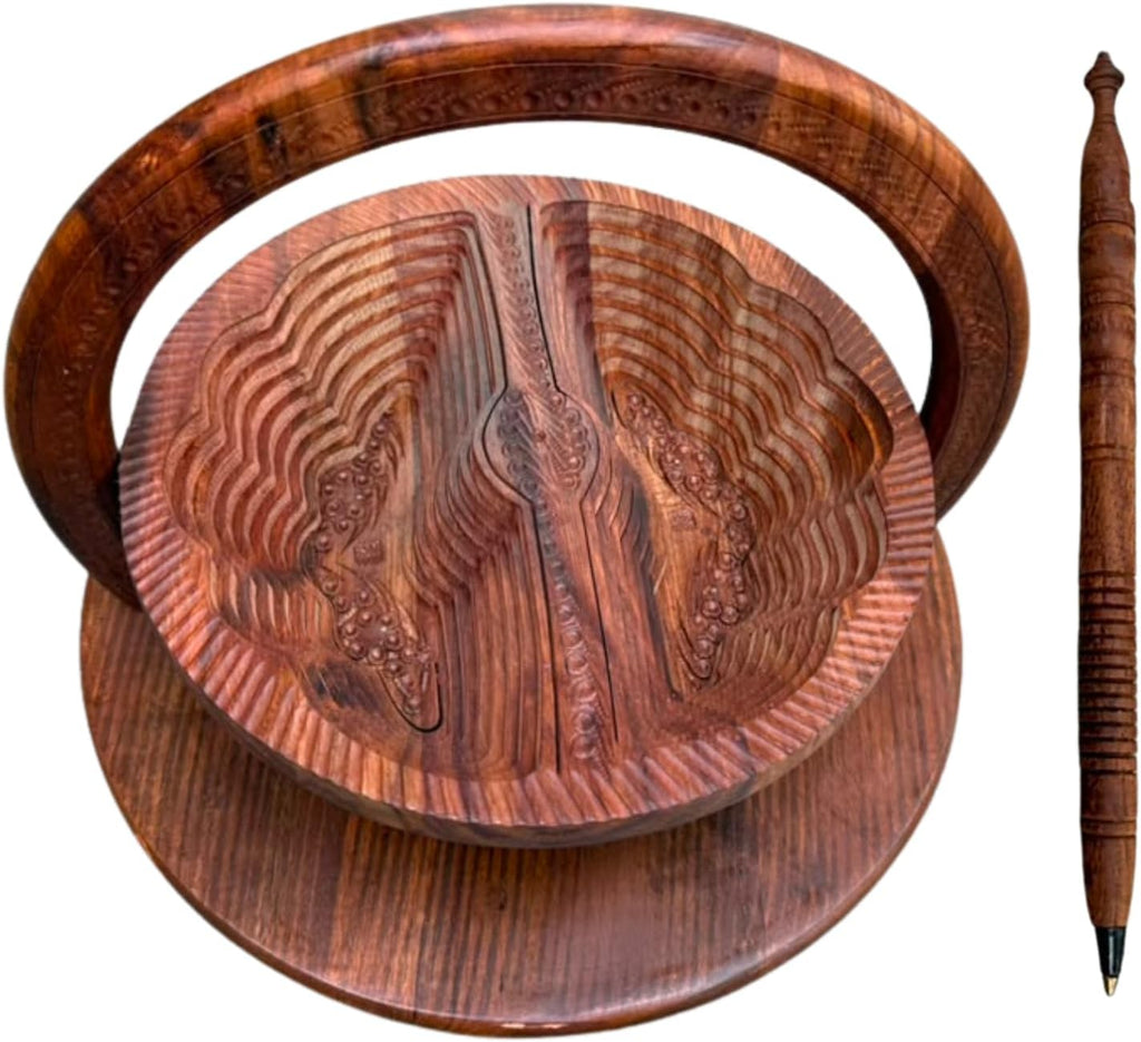 Best Holiday Gift Idea Wooden Collapsible Fruit Basket 2-Section Serving Bowl for Nuts, Snacks & Candy Essential Workers | Thanksgiving Gift | Diameter: 12" (2Celebration_Duo)